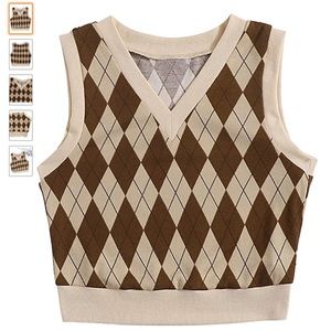 SOLD SheIn V Neck Plaid Crop Sweater Vest XS Brown $21
